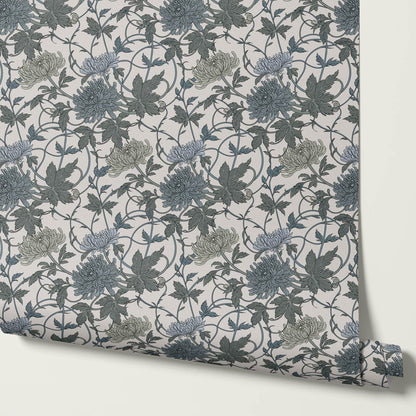 Maile Spider Chrysanthemum Ivory Sea Wallpaper