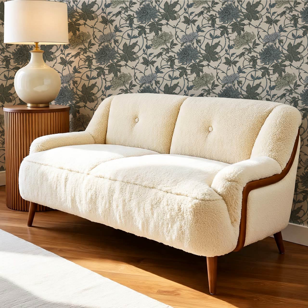 Maile Spider Chrysanthemum Ivory Sea Wallpaper