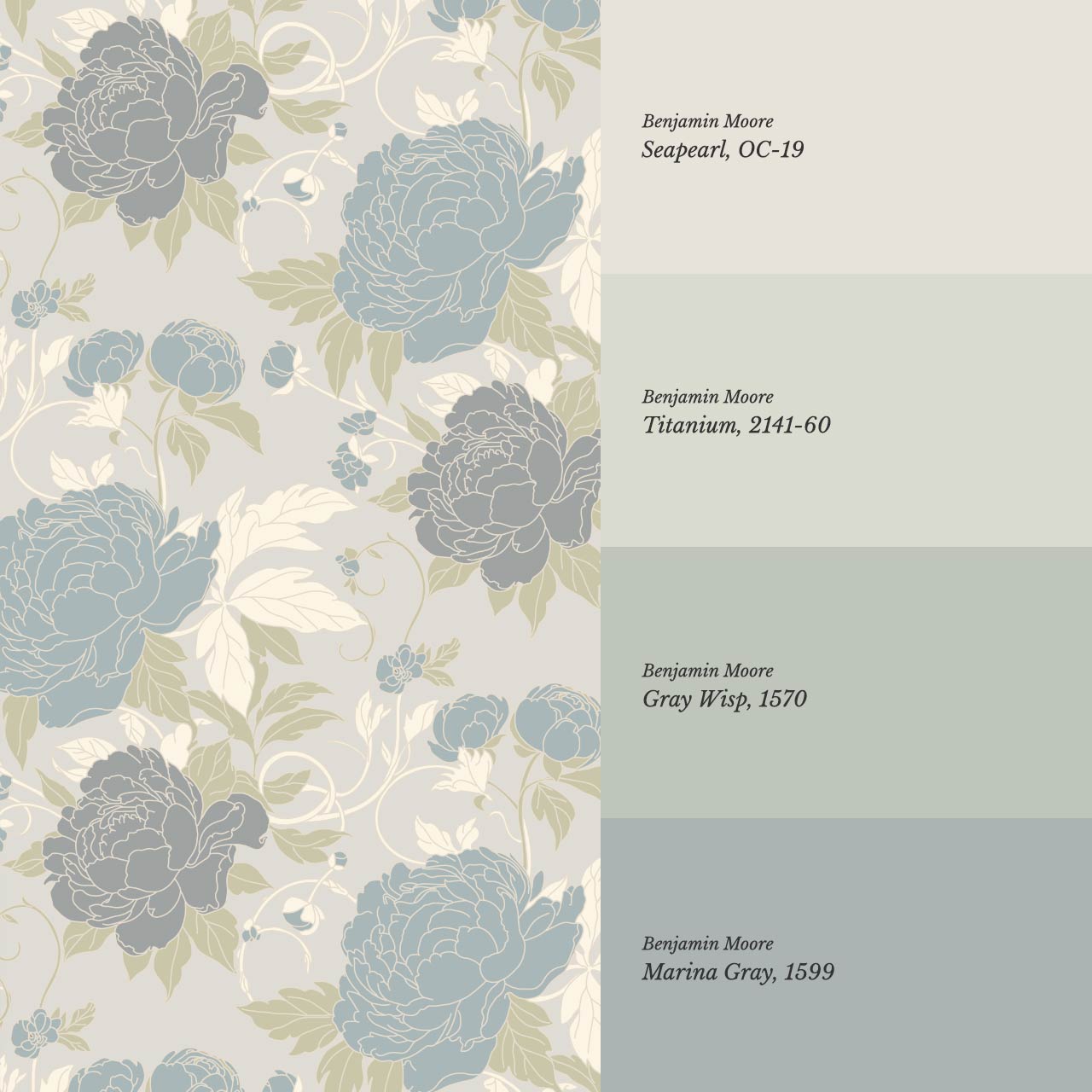 Maira Large Peonies Grey Slate Wallpaper