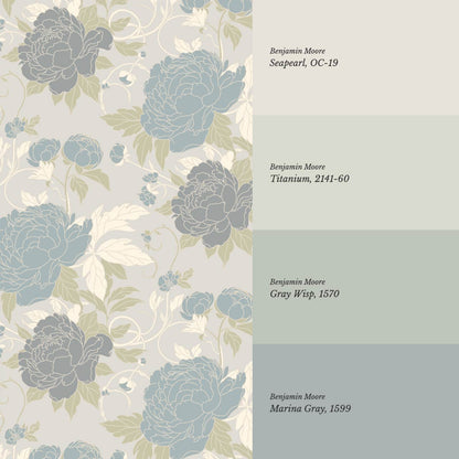 Maira Large Peonies Grey Slate Wallpaper