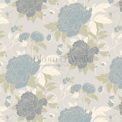 Maira Large Peonies Grey Slate Wallpaper