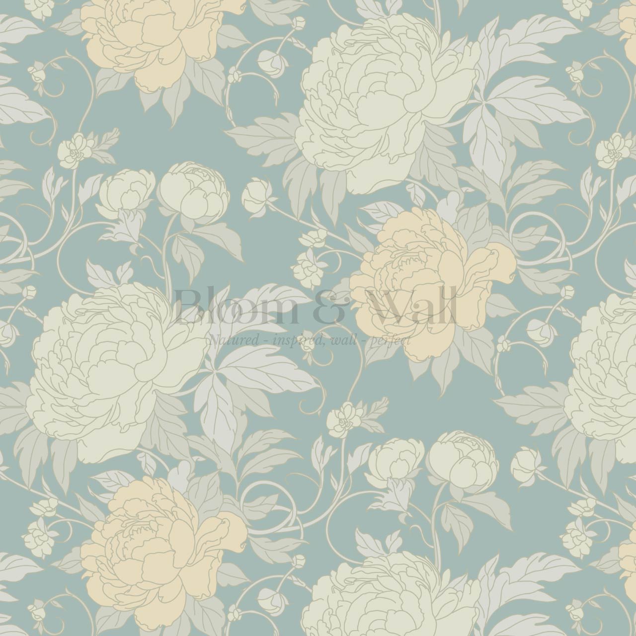 Maira Large Peonies Jade Sea Wallpaper