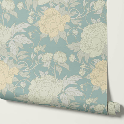 Maira Large Peonies Jade Sea Wallpaper