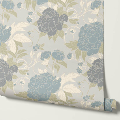 Maira Large Peonies Grey Slate Wallpaper