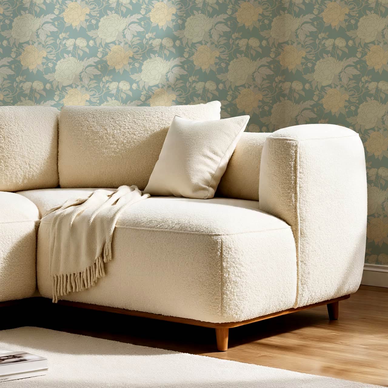 Maira Large Peonies Jade Sea Wallpaper