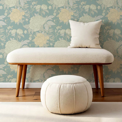Maira Large Peonies Jade Sea Wallpaper