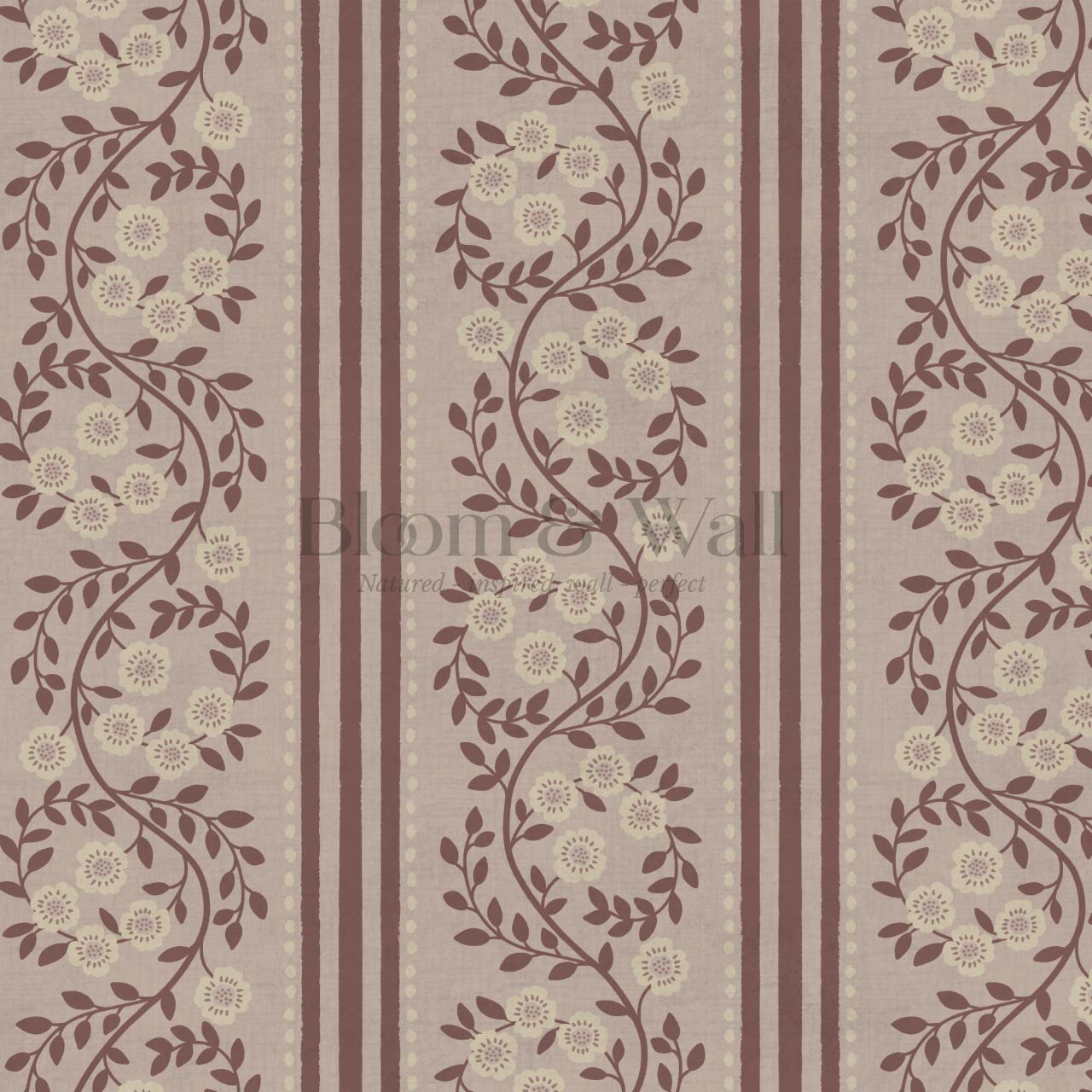 Maite Blooming Vines Wine Rose Dust Wallpaper