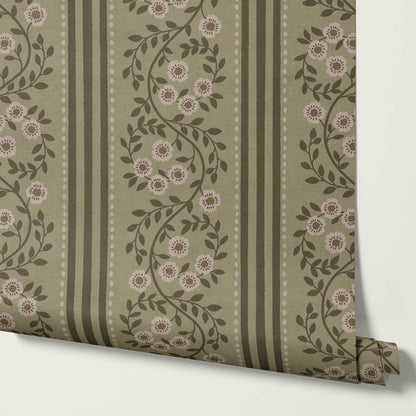 Maite Blooming Vines Sage Olive Wallpaper