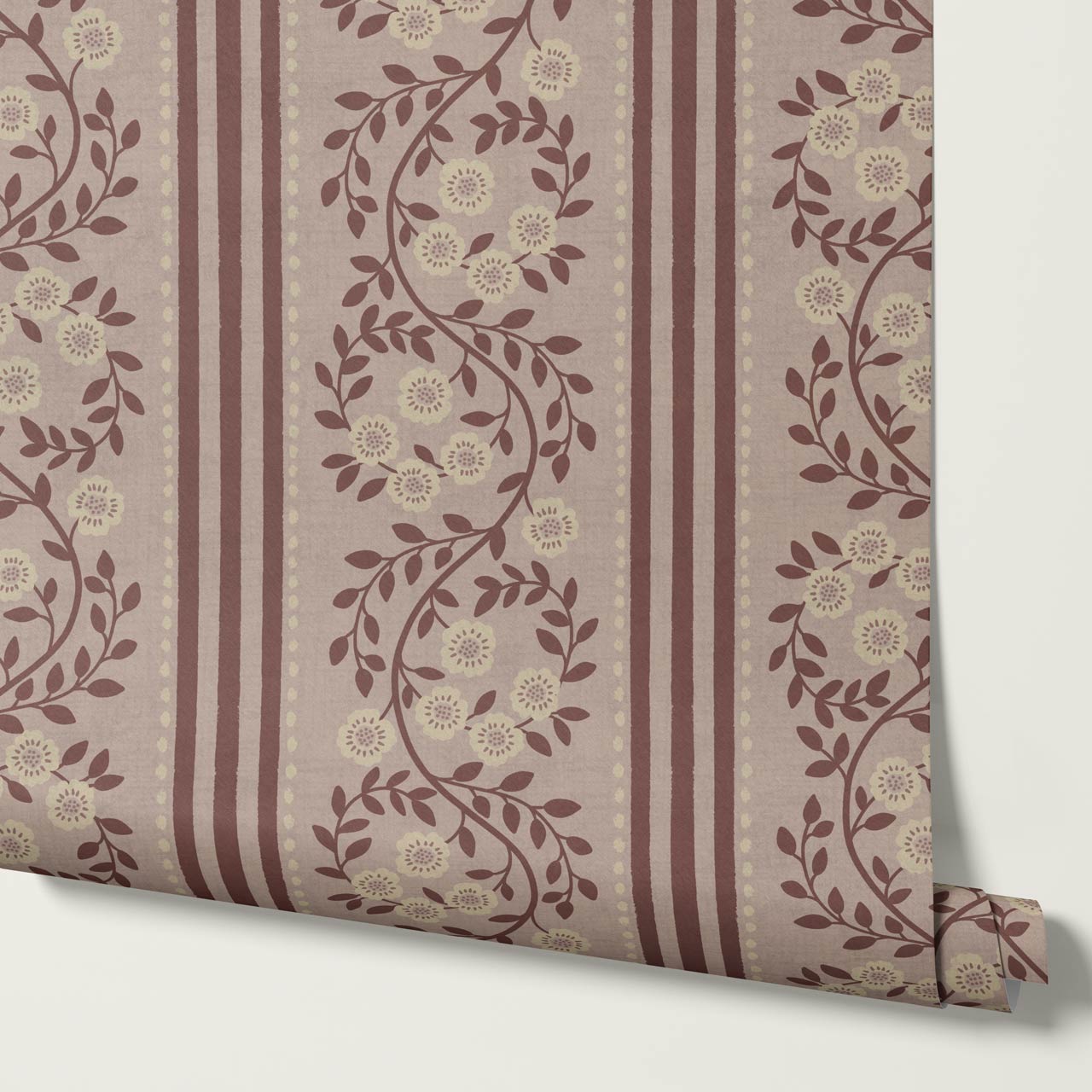 Maite Blooming Vines Wine Rose Dust Wallpaper