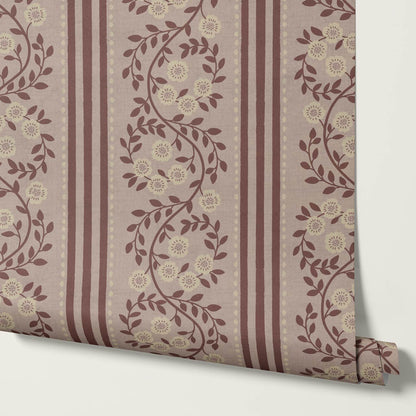 Maite Blooming Vines Wine Rose Dust Wallpaper
