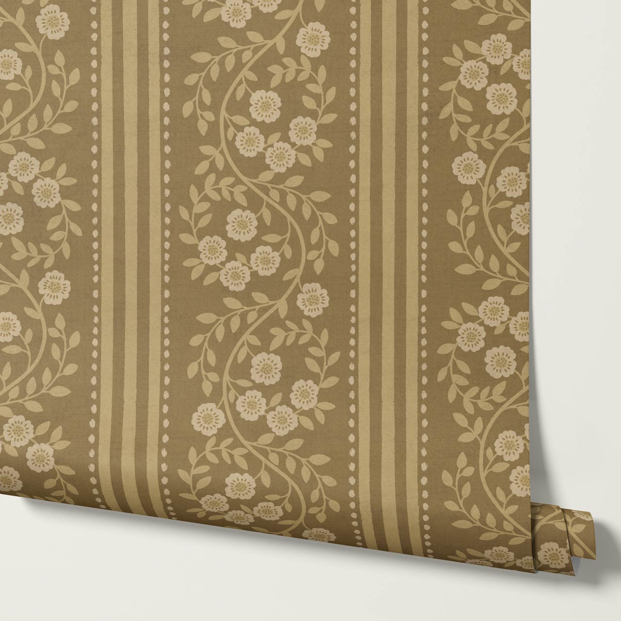 Maite Blooming Vines Warm Honey Mustard Wallpaper