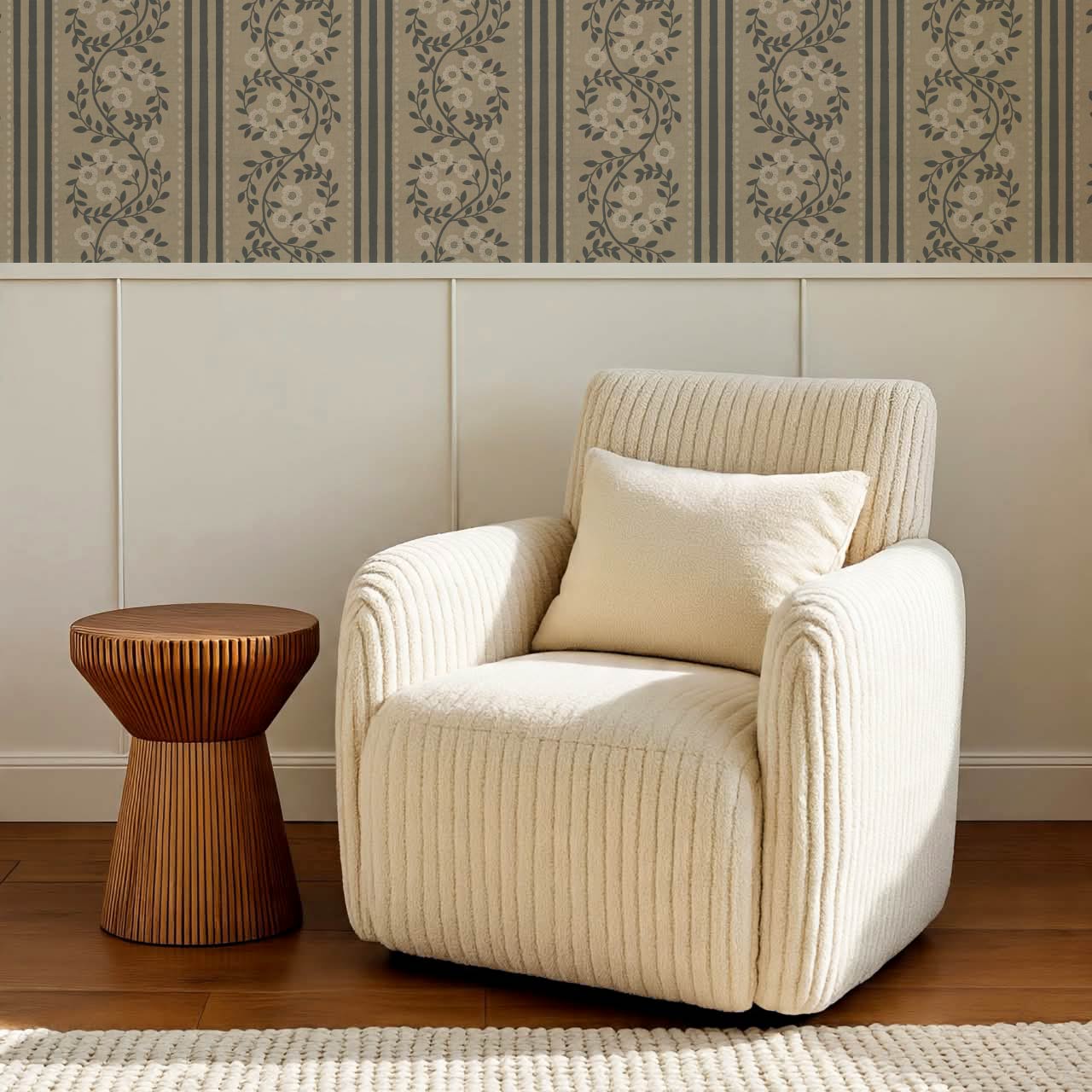 Maite Blooming Vines Slate Taupe Wallpaper