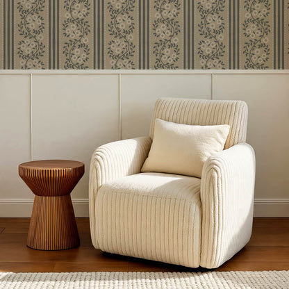 Maite Blooming Vines Slate Taupe Wallpaper