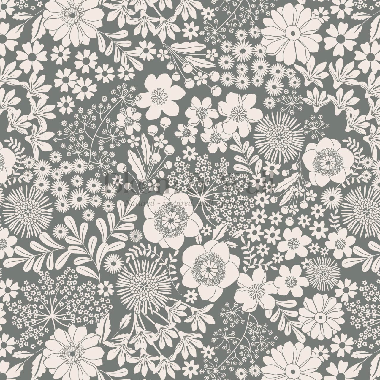 Malia Tossed Blooms Gray Cream Wallpaper