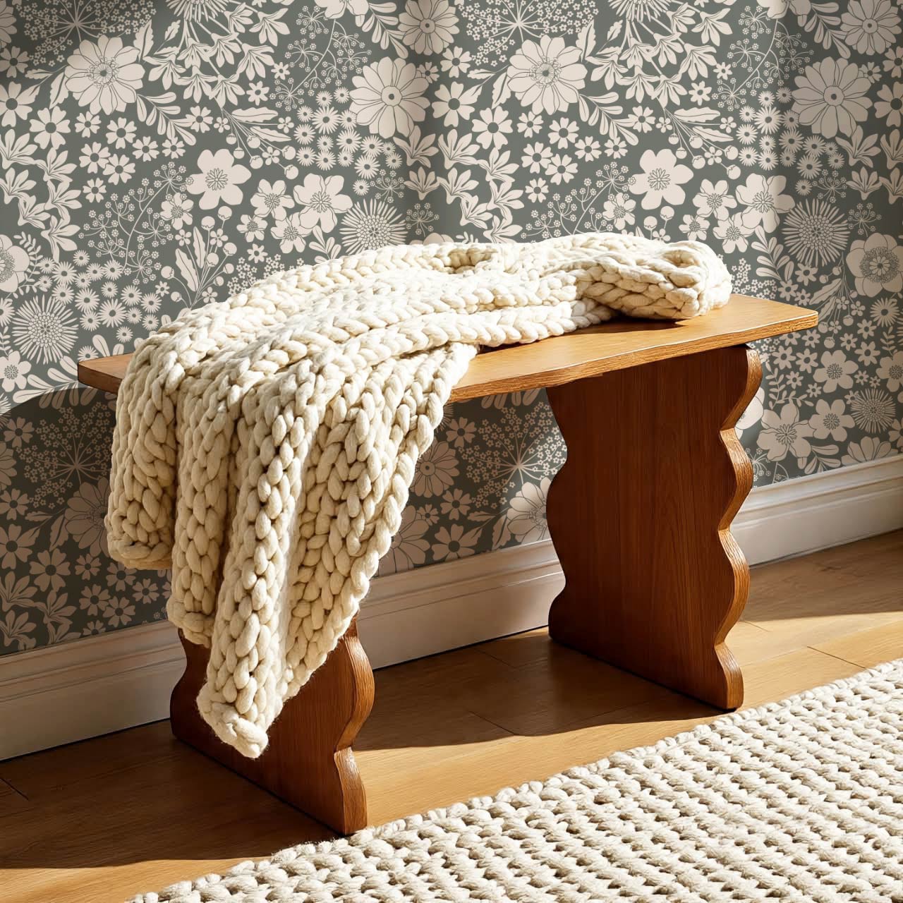 Malia Tossed Blooms Gray Cream Wallpaper