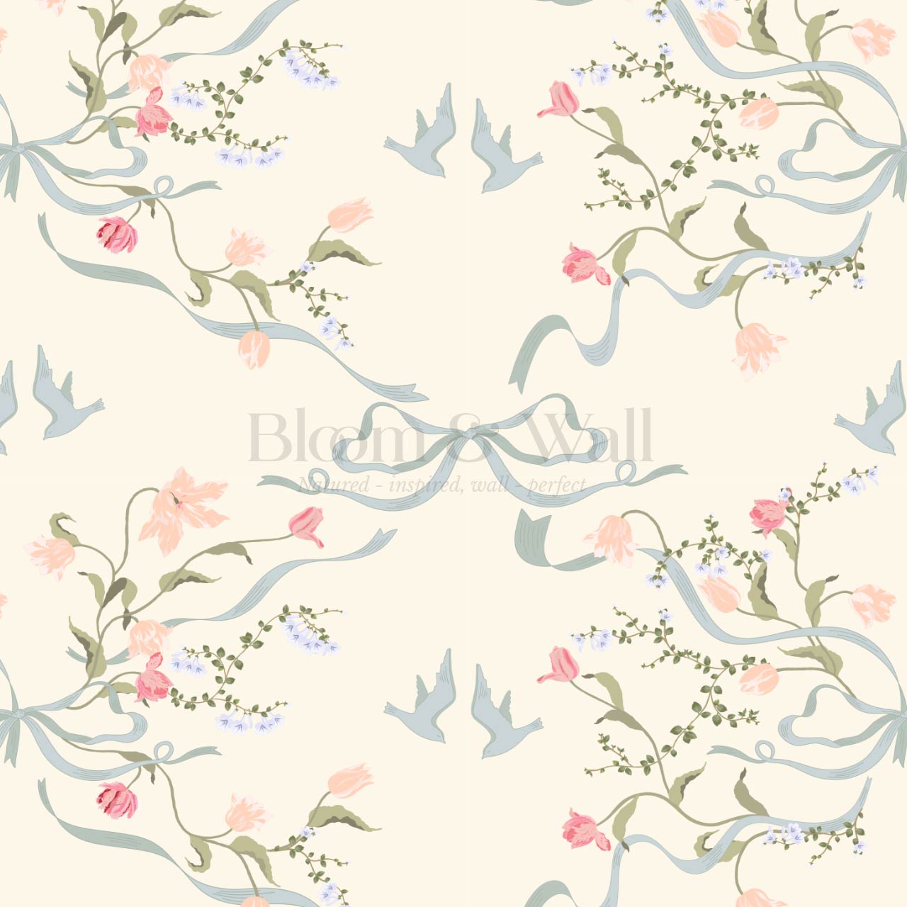 Eulalia Ribbon Garden Butter Wallpaper