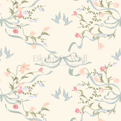 Eulalia Ribbon Garden Butter Wallpaper