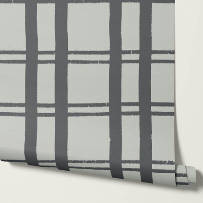 Marceline Plaid Slate Gray Wallpaper