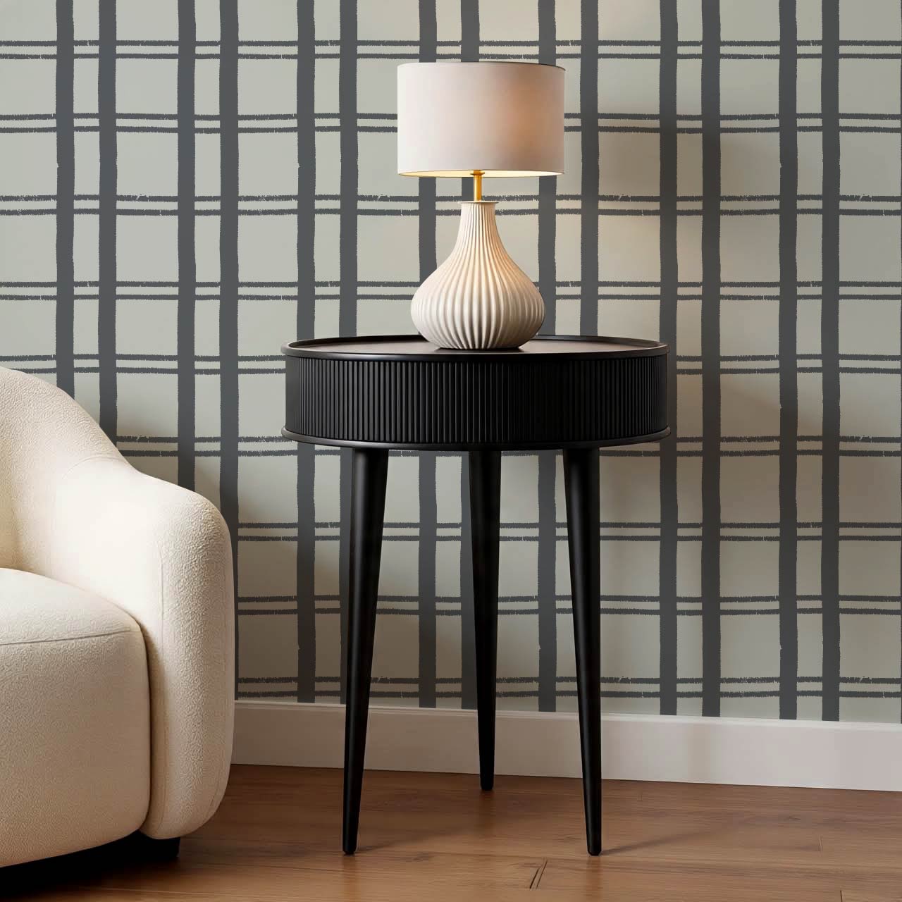 Marceline Plaid Slate Gray Wallpaper