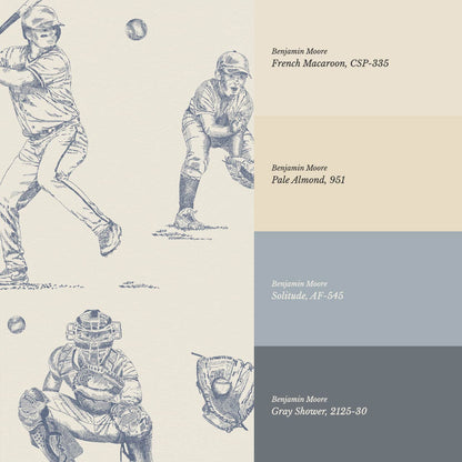 Marco Classic Baseball Toile Blue Slate Taupe Wallpaper