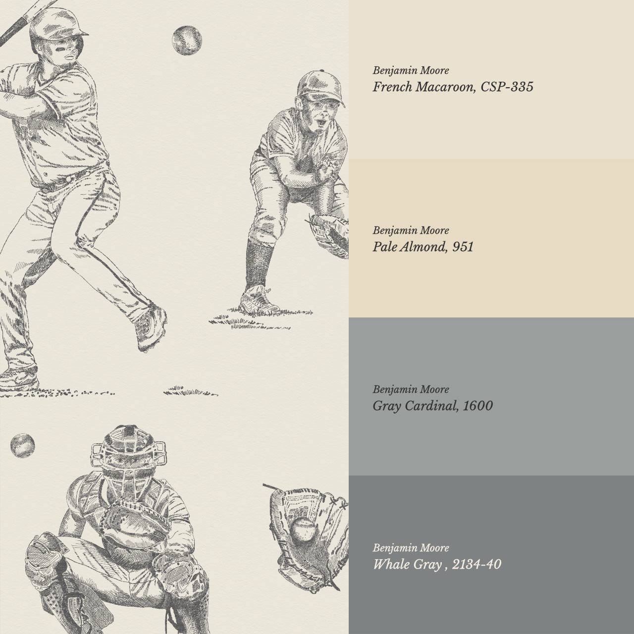 Marco Classic Baseball Toile Gray Taupe Wallpaper