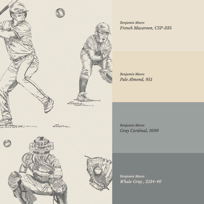 Marco Classic Baseball Toile Gray Taupe Wallpaper