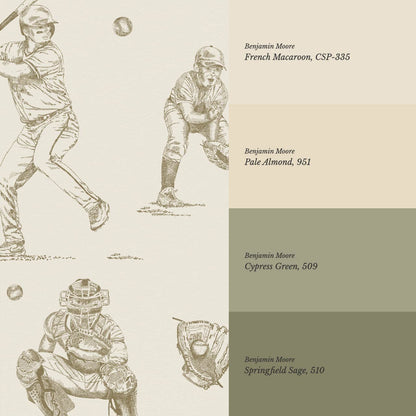 Marco Classic Baseball Toile Olive Taupe Wallpaper