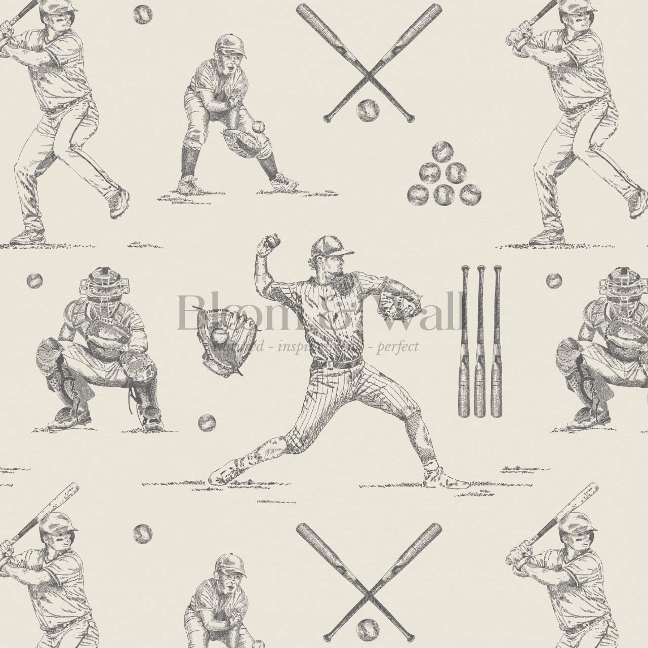 Marco Classic Baseball Toile Gray Taupe Wallpaper