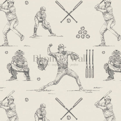 Marco Classic Baseball Toile Gray Taupe Wallpaper