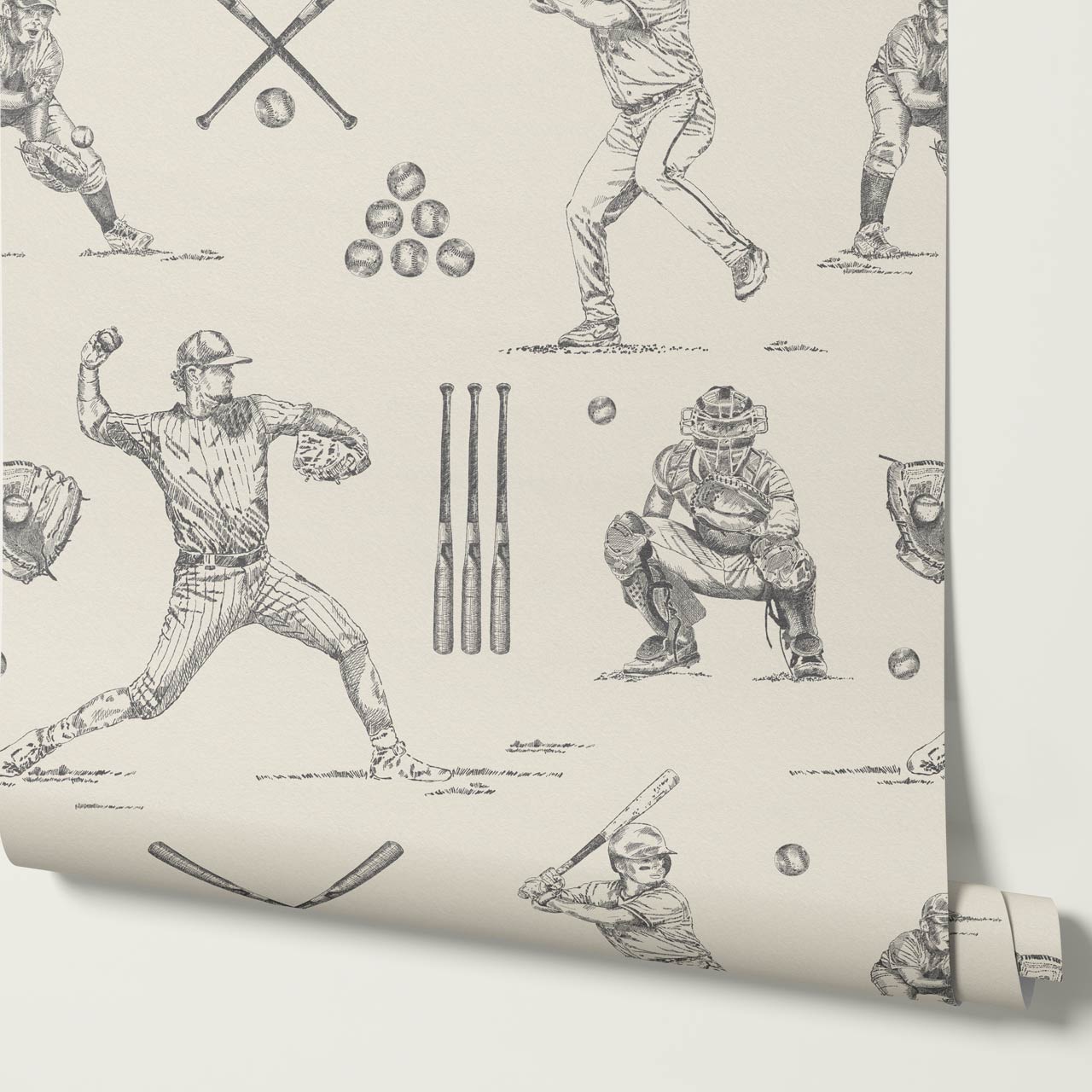 Marco Classic Baseball Toile Gray Taupe Wallpaper