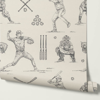Marco Classic Baseball Toile Gray Taupe Wallpaper