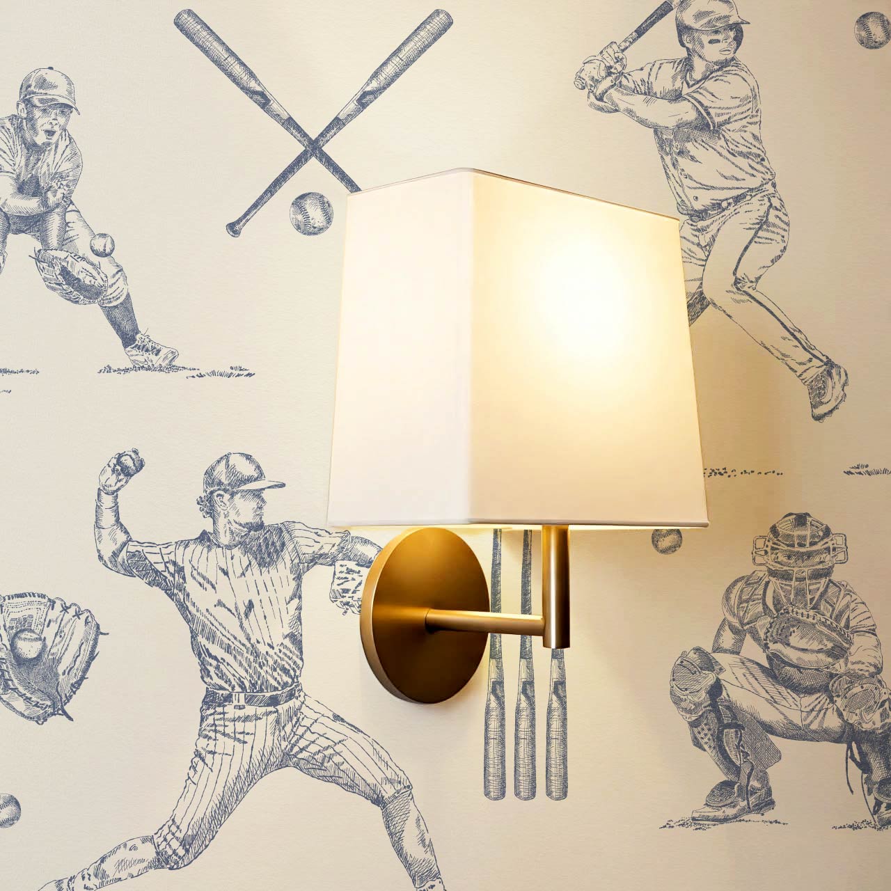 Marco Classic Baseball Toile Blue Slate Taupe Wallpaper