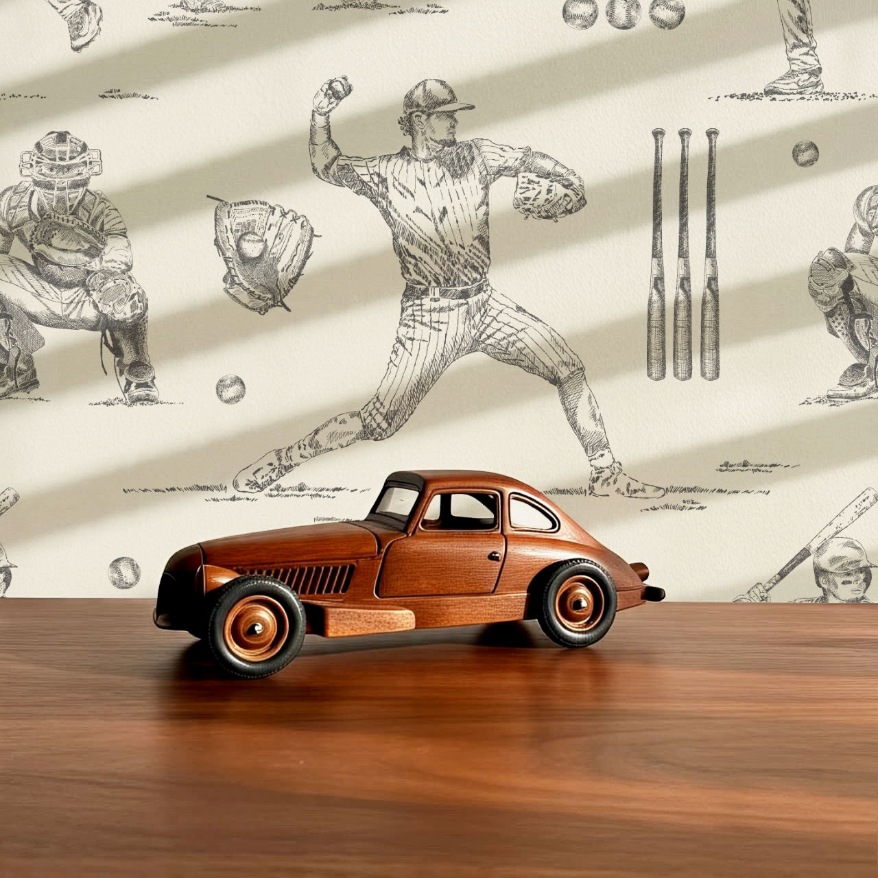 Marco Classic Baseball Toile Gray Taupe Wallpaper