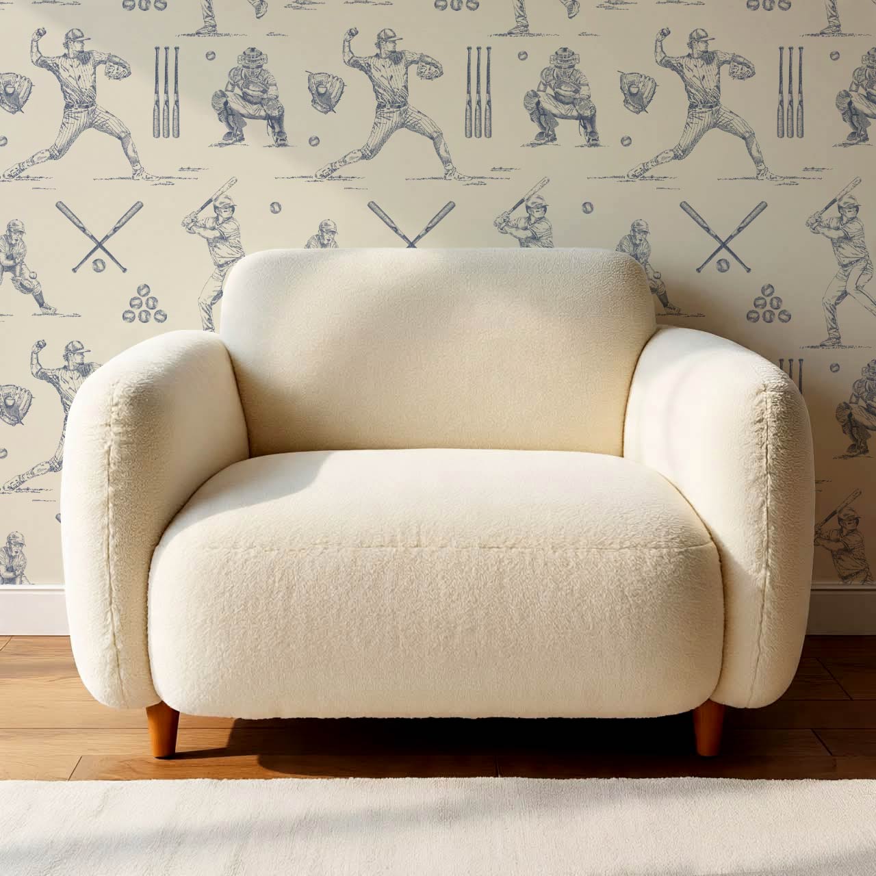 Marco Classic Baseball Toile Blue Slate Taupe Wallpaper