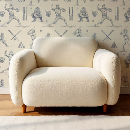 Marco Classic Baseball Toile Blue Slate Taupe Wallpaper