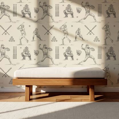 Marco Classic Baseball Toile Gray Taupe Wallpaper