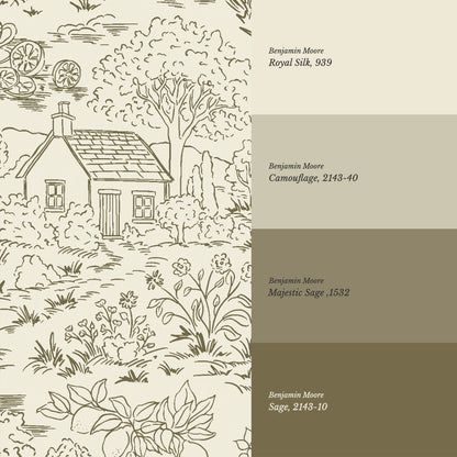 Margaux Countryside Lemon Toile Moss Green Wallpaper