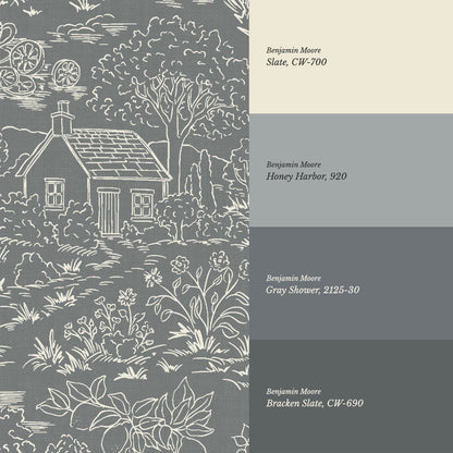 Margaux Countryside Lemon Toile Slate Wallpaper