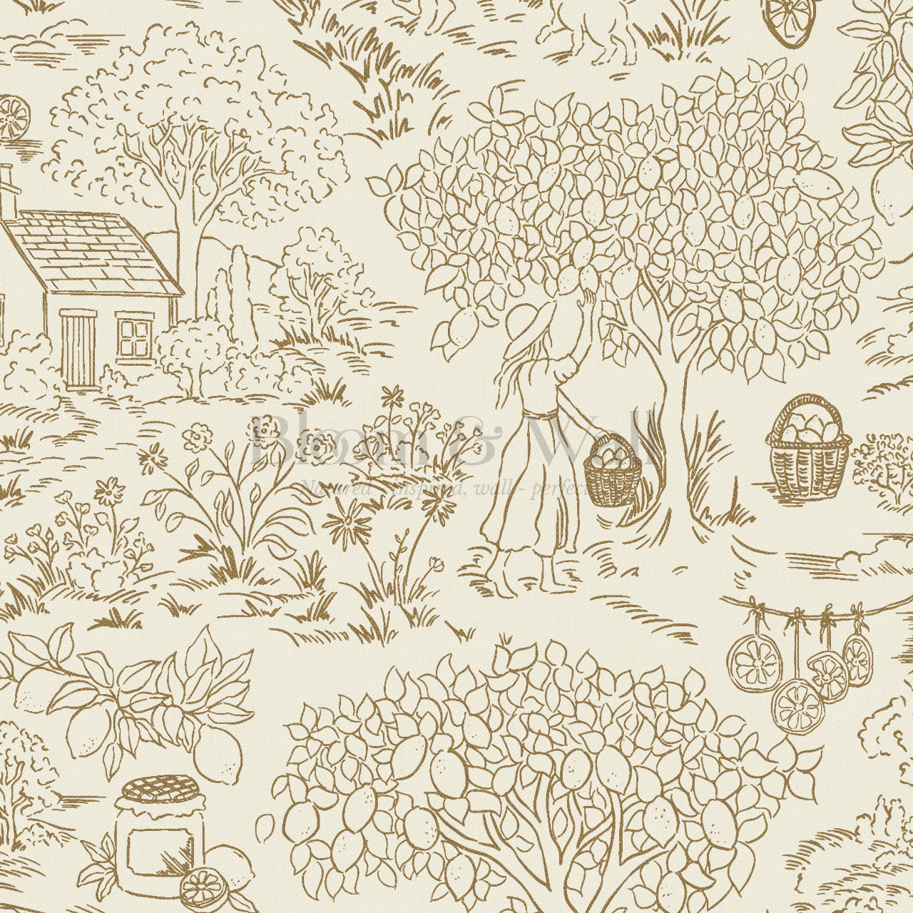 Margaux Countryside Lemon Toile Wallpaper