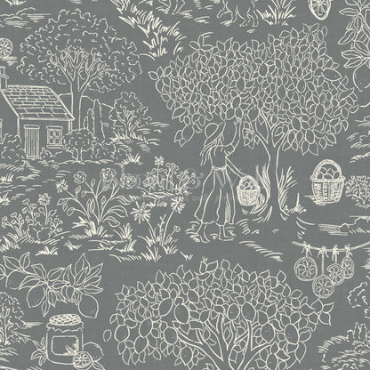 Margaux Countryside Lemon Toile Slate Wallpaper