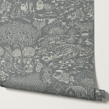 Margaux Countryside Lemon Toile Slate Wallpaper