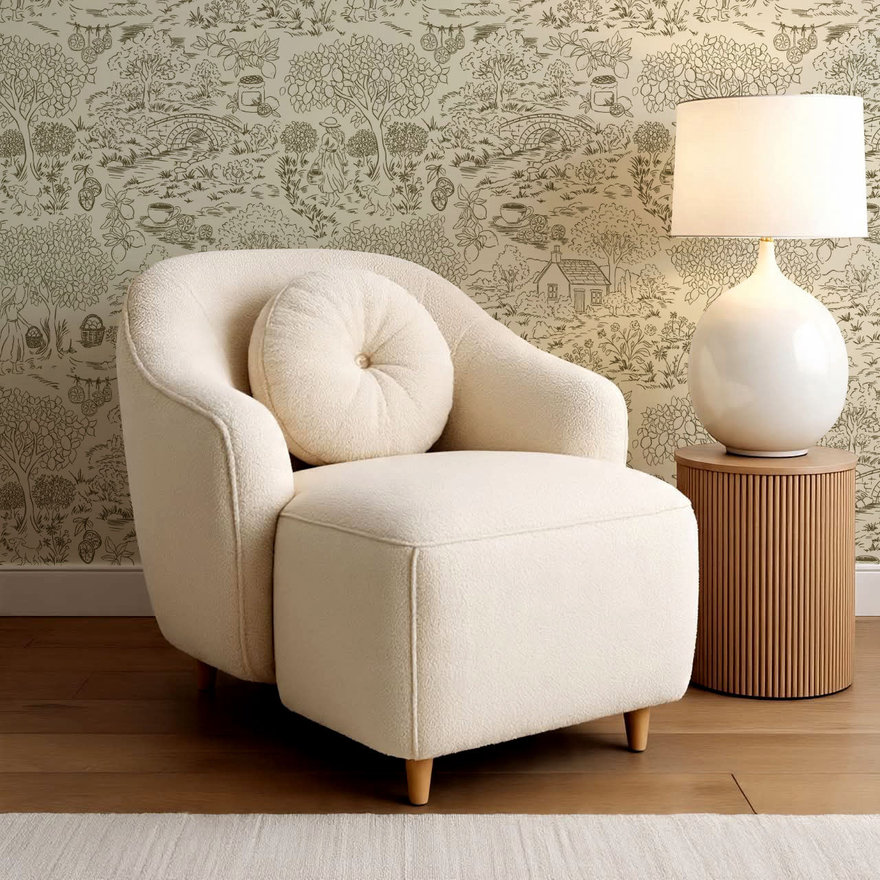 Margaux Countryside Lemon Toile Moss Green Wallpaper