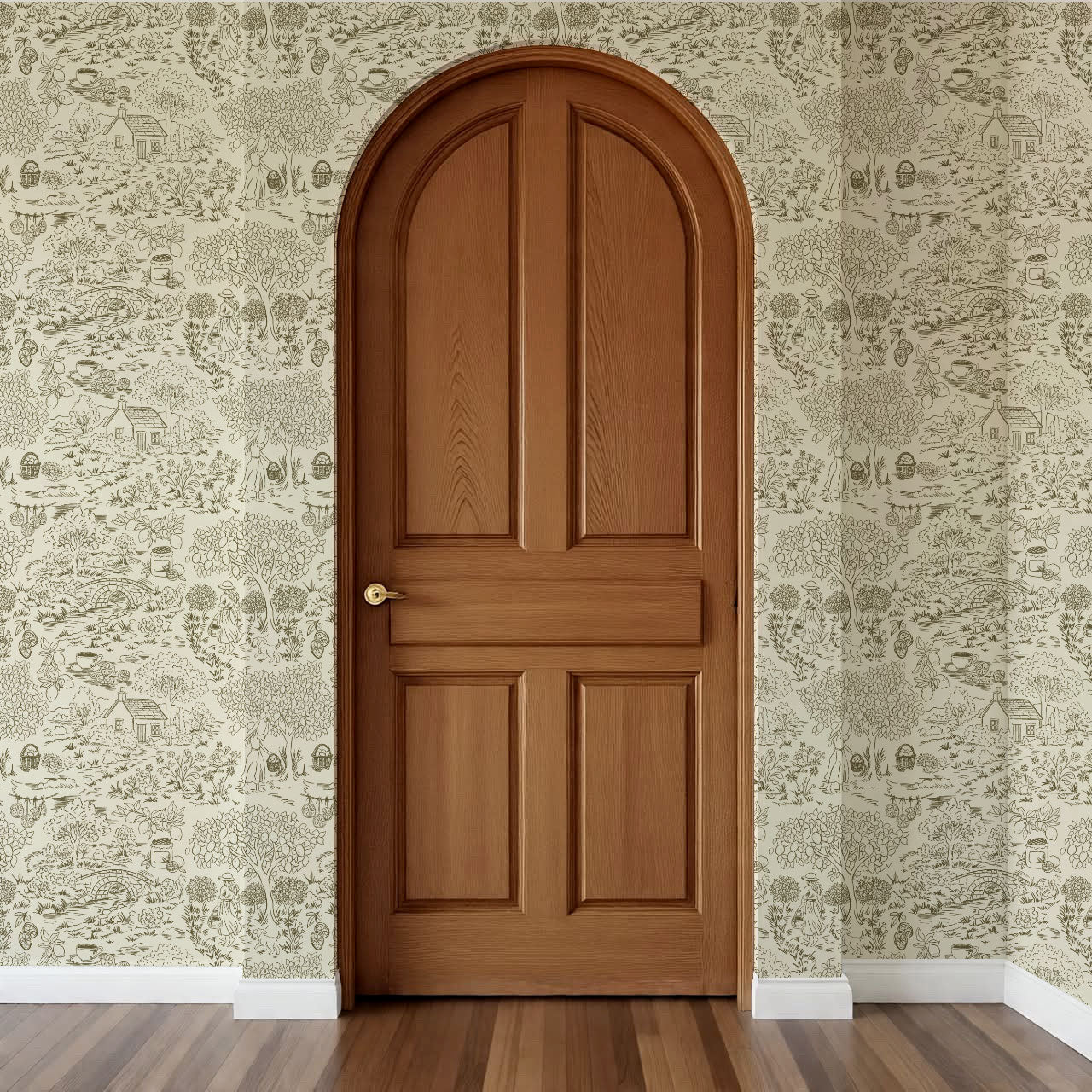 Margaux Countryside Lemon Toile Moss Green Wallpaper