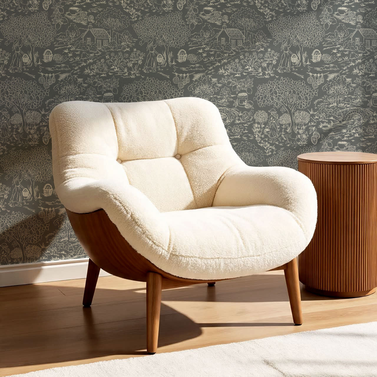 Margaux Countryside Lemon Toile Slate Wallpaper