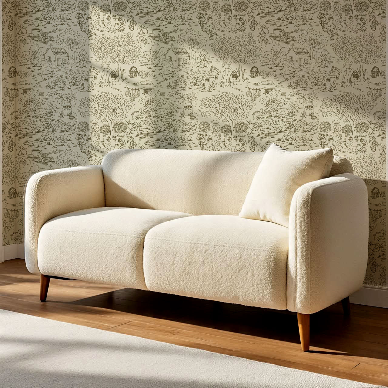 Margaux Countryside Lemon Toile Moss Green Wallpaper