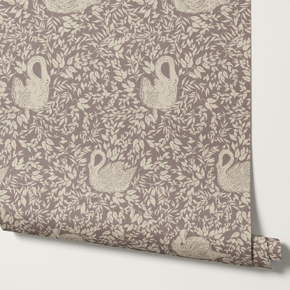 Margot Rose Mauve Swans Wallpaper