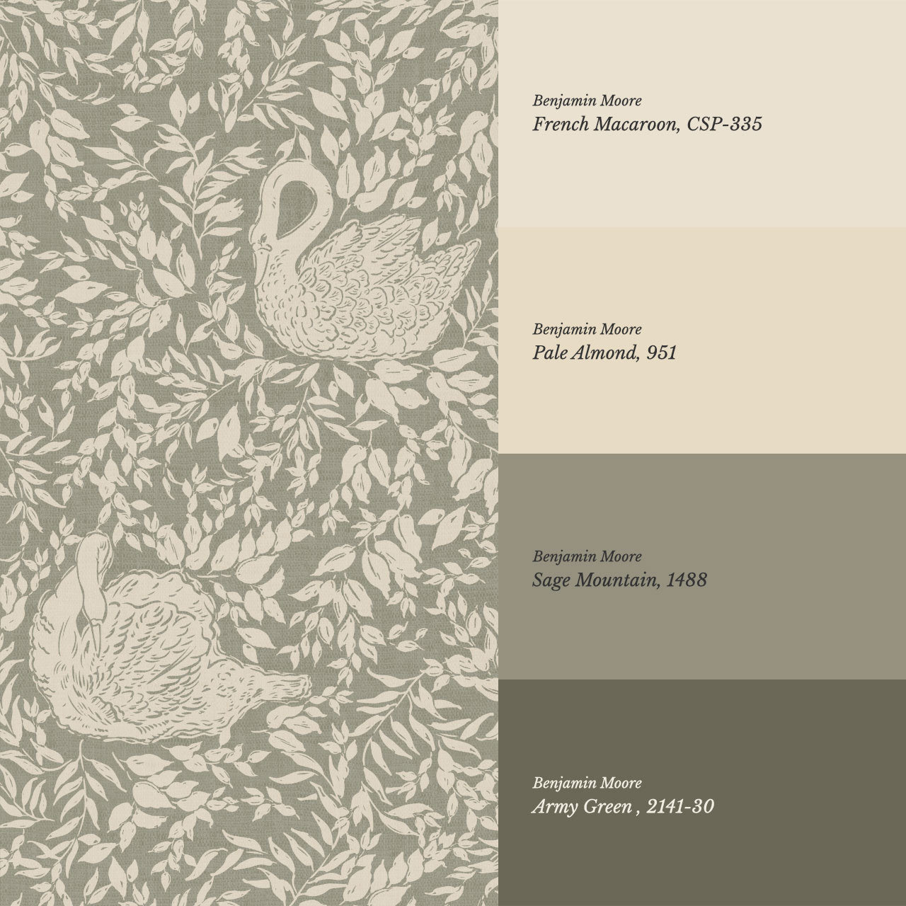 Margot Pale Sage Swans Wallpaper
