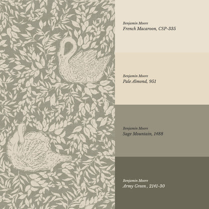 Margot Pale Sage Swans Wallpaper