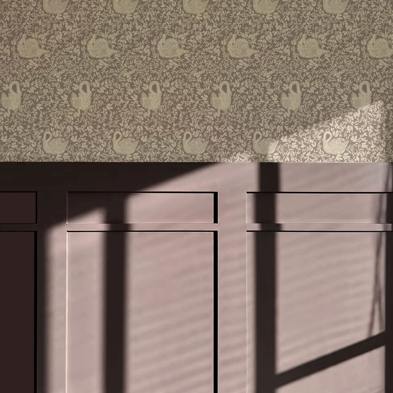 Margot Rose Mauve Swans Wallpaper