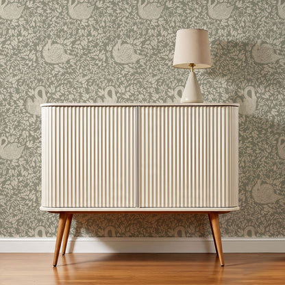 Margot Pale Sage Swans Wallpaper